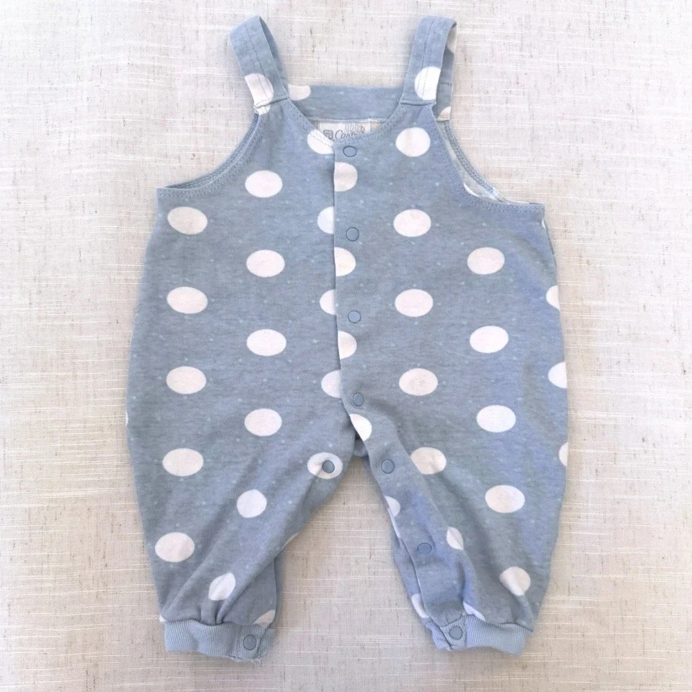 Vintage Carters Classic Collection‎ Baby Romper Polka Dot Blue Cotton USA NB-3M